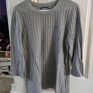 Lands' End Gray Crew Neck Chase Sweater with Ribbed Texture